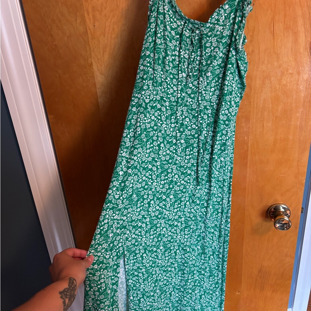 Green Floral Sleeveless Dress